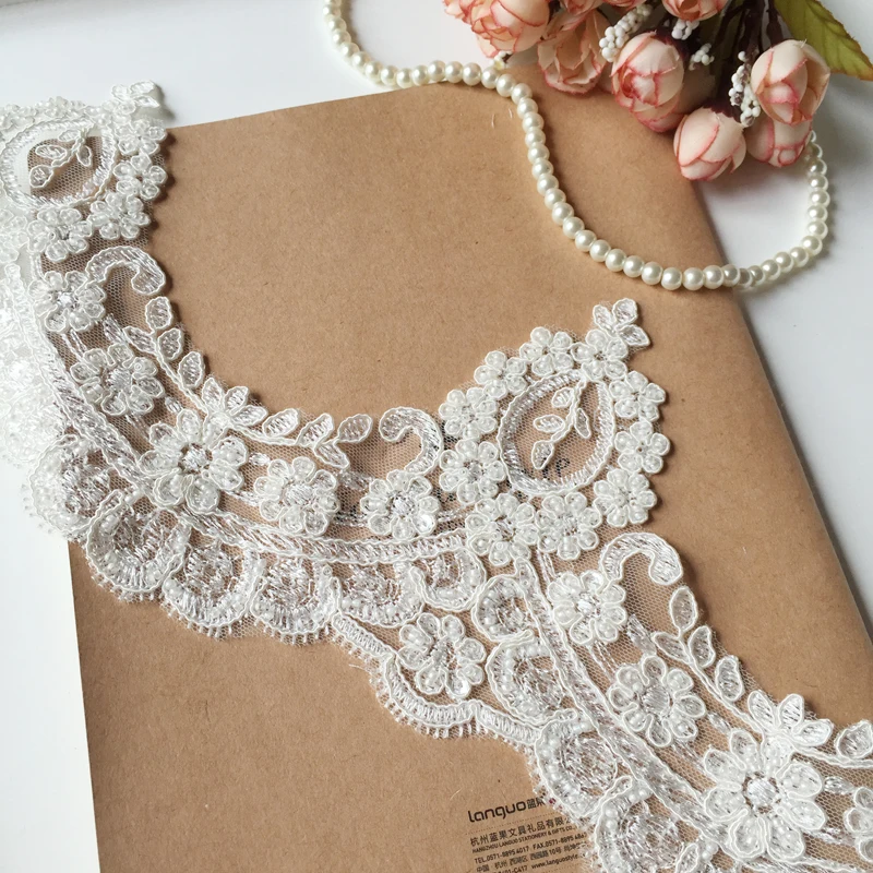 Ivory White Beading Wedding Dress Lace Trim, DIY Craft Materials, Clothing Accessories, 3Yards, RS93