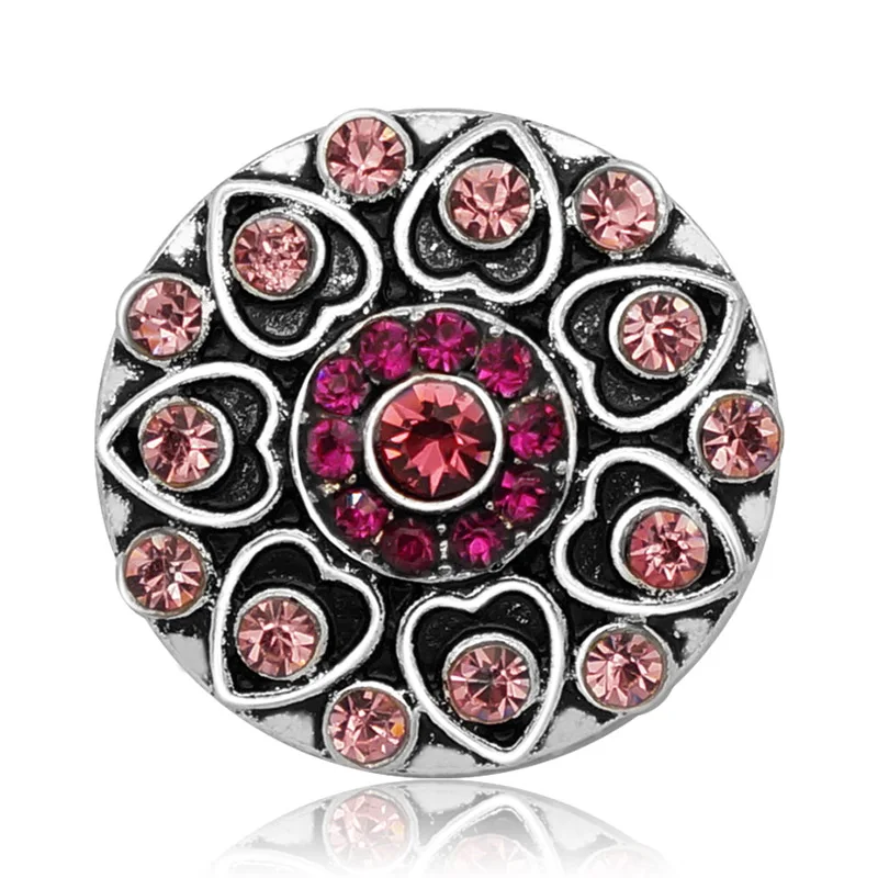 New KZ3070 Beauty Charm Colorful Hearts Flowers rhinestone 18MM Metal snap buttons for DIY snap jewelry wholesale