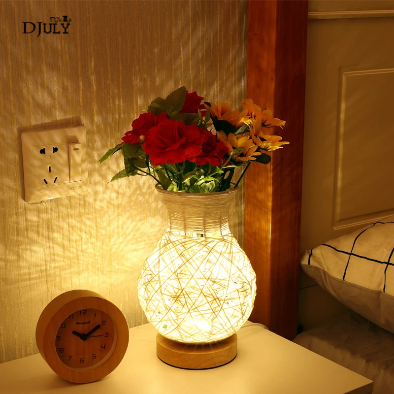 Vase Weaving Table Lamps Bedroom Bedside Living Room Lamps Corridor Clothing Store Warm Girl Dormitory LED Sleeping Table Lights