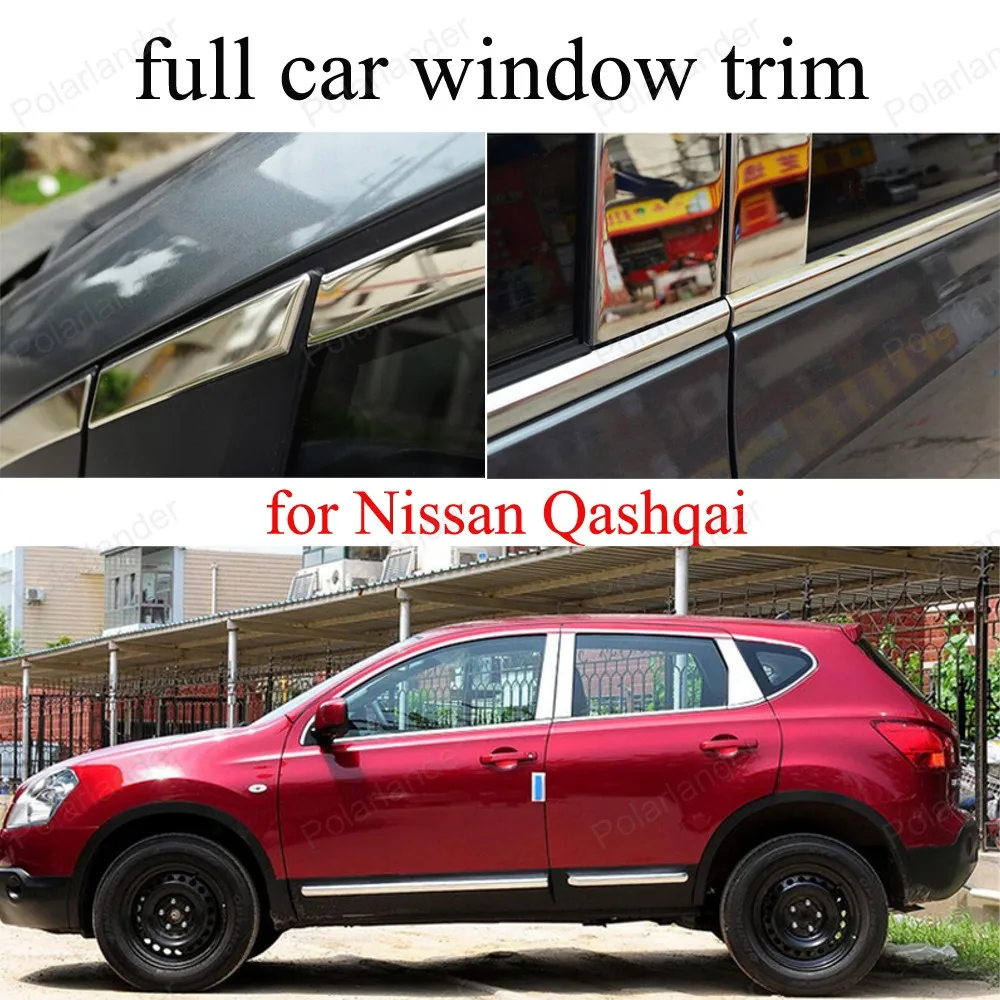 Stainless Steel full Window Trim Car Styling Decoration Strips with center pillar For  N-issan Q-ashqai