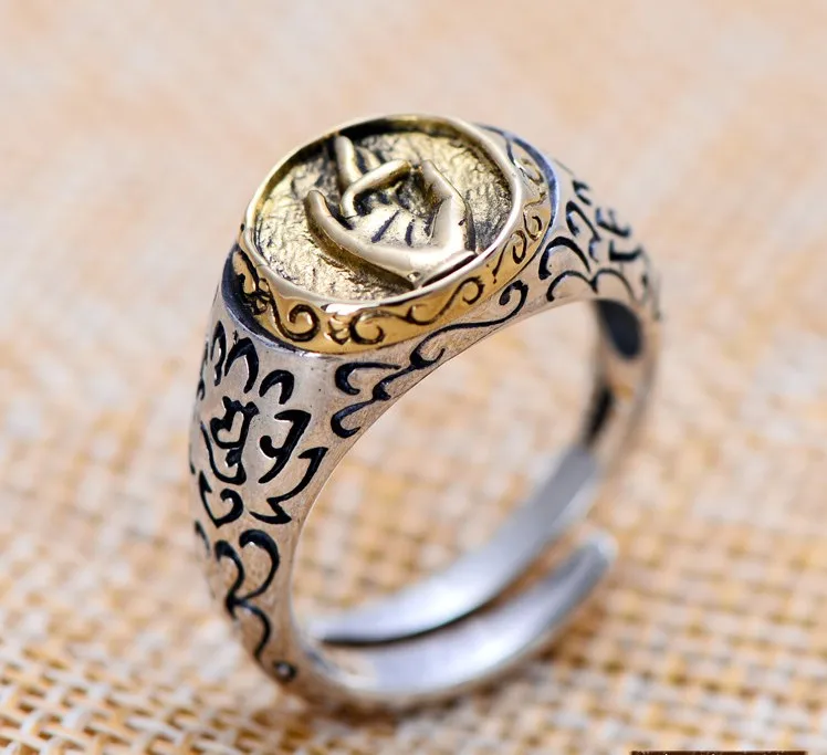 

S925 Sterling Silver Vintage Silver Silver silversmith ring opening Guanyin Nianhua factory direct sales