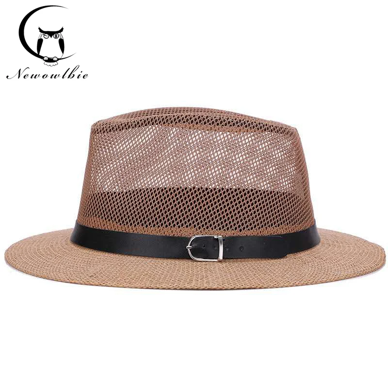 Men\'s British jazz hat breathable mesh hat outdoor sun protection sun hat summer hat linen big hat