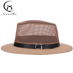 Sombrero de jazz británico para hombre, malla transpirable, protección solar al aire libre, sombrero de verano, sombrero grande de lino