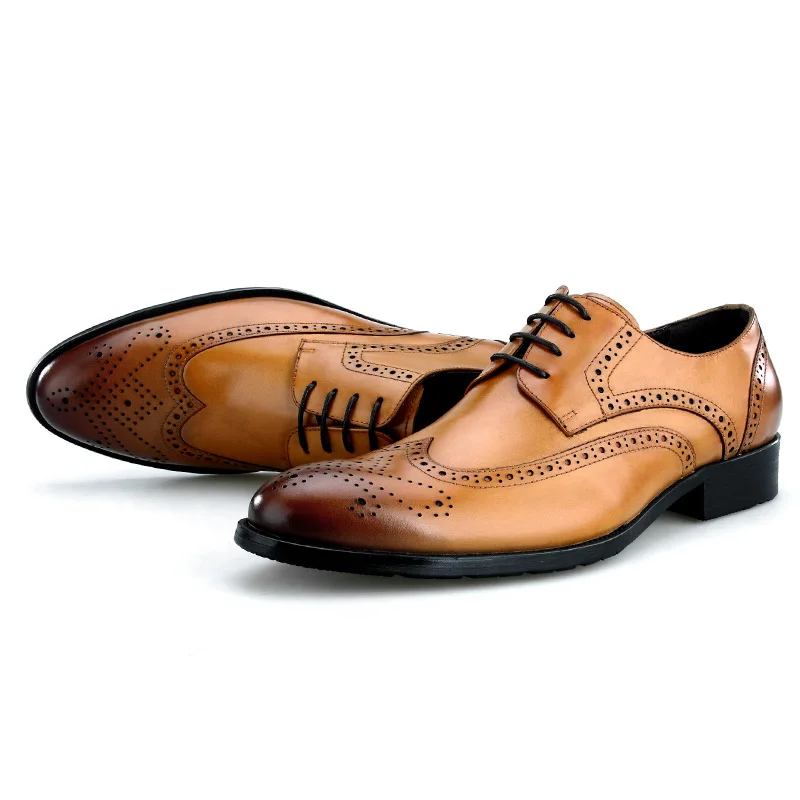 

Large Size EUR45 Black / Brown / Brown tan Brogue Business Shoes Genuine Leather Dress Shoes Male Prom Shoes