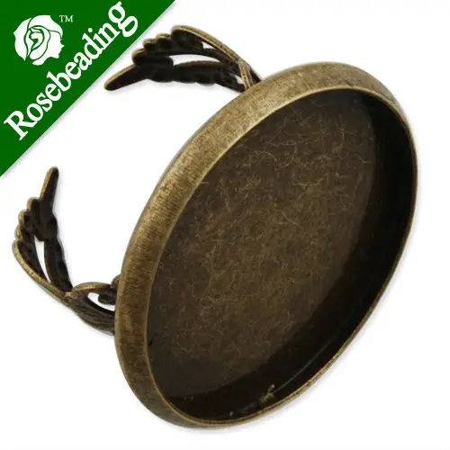 

25mm Round Adjustable Shallow bottom Antique Bronze plated Ring Base Setting With 25 MM round Pad,Sold 20PCS Per Pkg