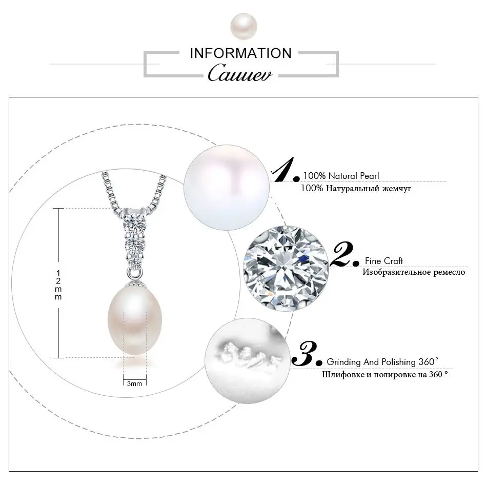 925sterling silver necklace pendant for women genuine 100% real AAAA high quality Natural freshwater pearl pendant  jewelry8-9mm