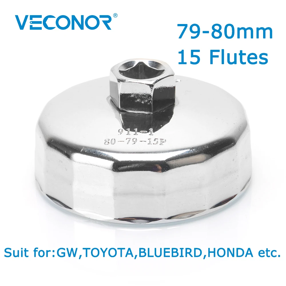 Veconor Quadrado Dr. Aço 79 Mm80 mm Chave de Filtro de Óleo Tampa Ferramenta Removedor 15 Flautas Universal para Bluebird Honda Zxauto
