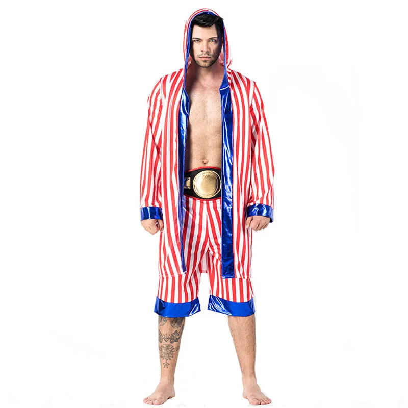 Red Stripes Man Halloween Boxer Suit Costumes Sportswear Cosplay Carnival Purim Masquerade Masked Ball Nightclub Bar Party Dress