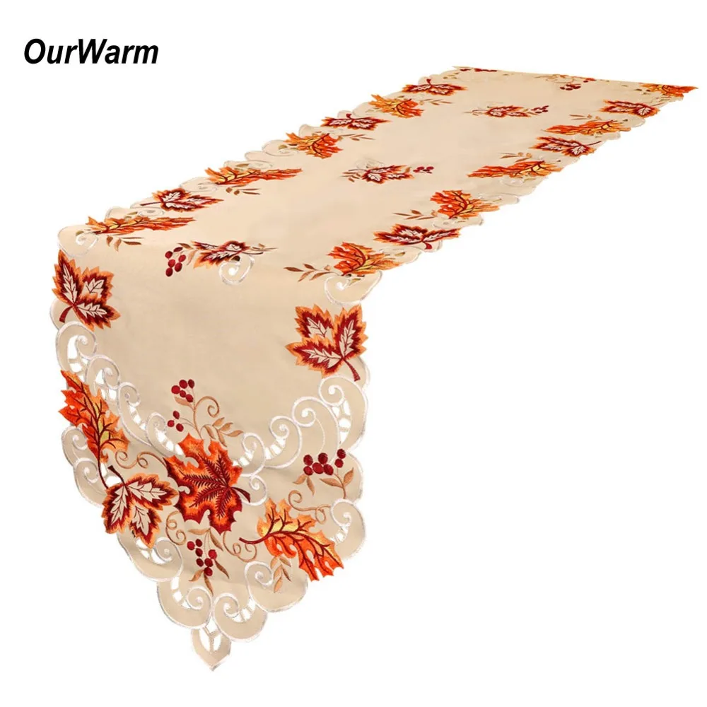 

OurWarm 38X170cm Embroidered Table Runners Wedding Decoration for Home Thanksgiving Party Supplies Maple Leaves Table Runner