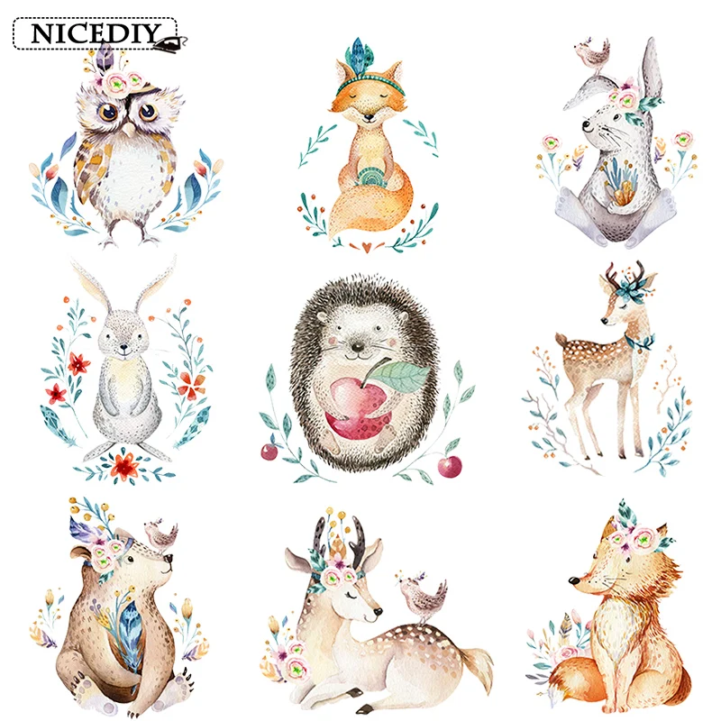 Nicediy Iron On Transfer For T-Shirt Cute Rabbit Patches Animal Heat Thermal Transfers Patch Decor For Kids Clothes Applique DIY