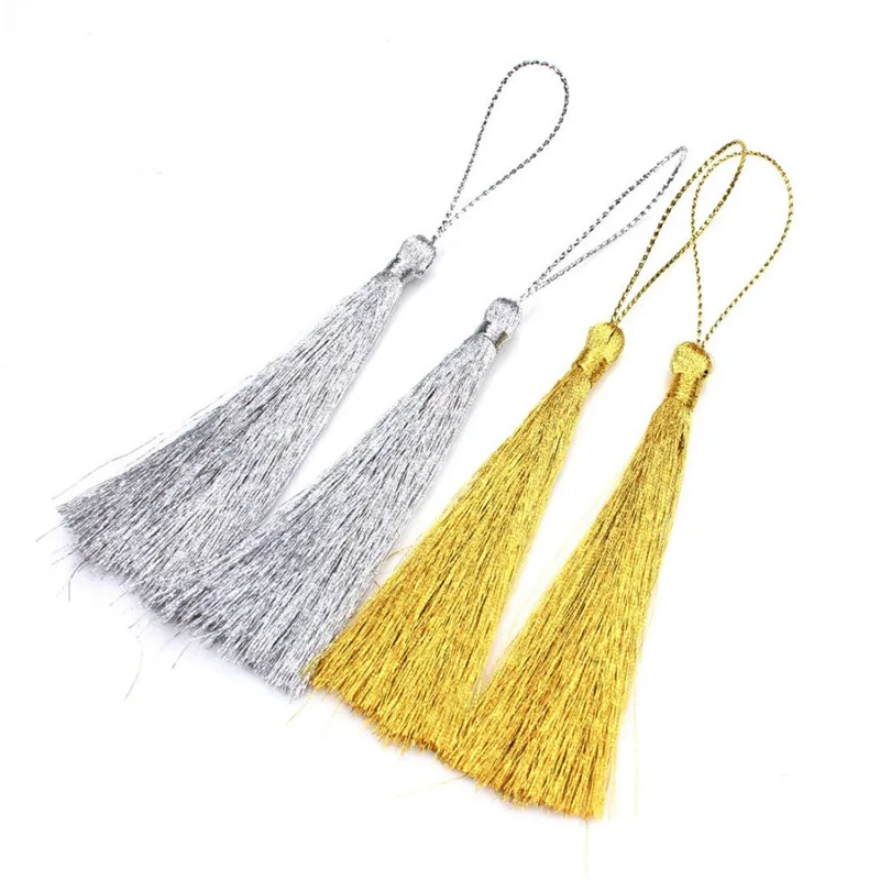 20PCS Gold Silk Silver Silk Tassels Pendant Jewelry Curtain Garments Decorative Accessories Key Bag Pendant Craft Tassels DIY