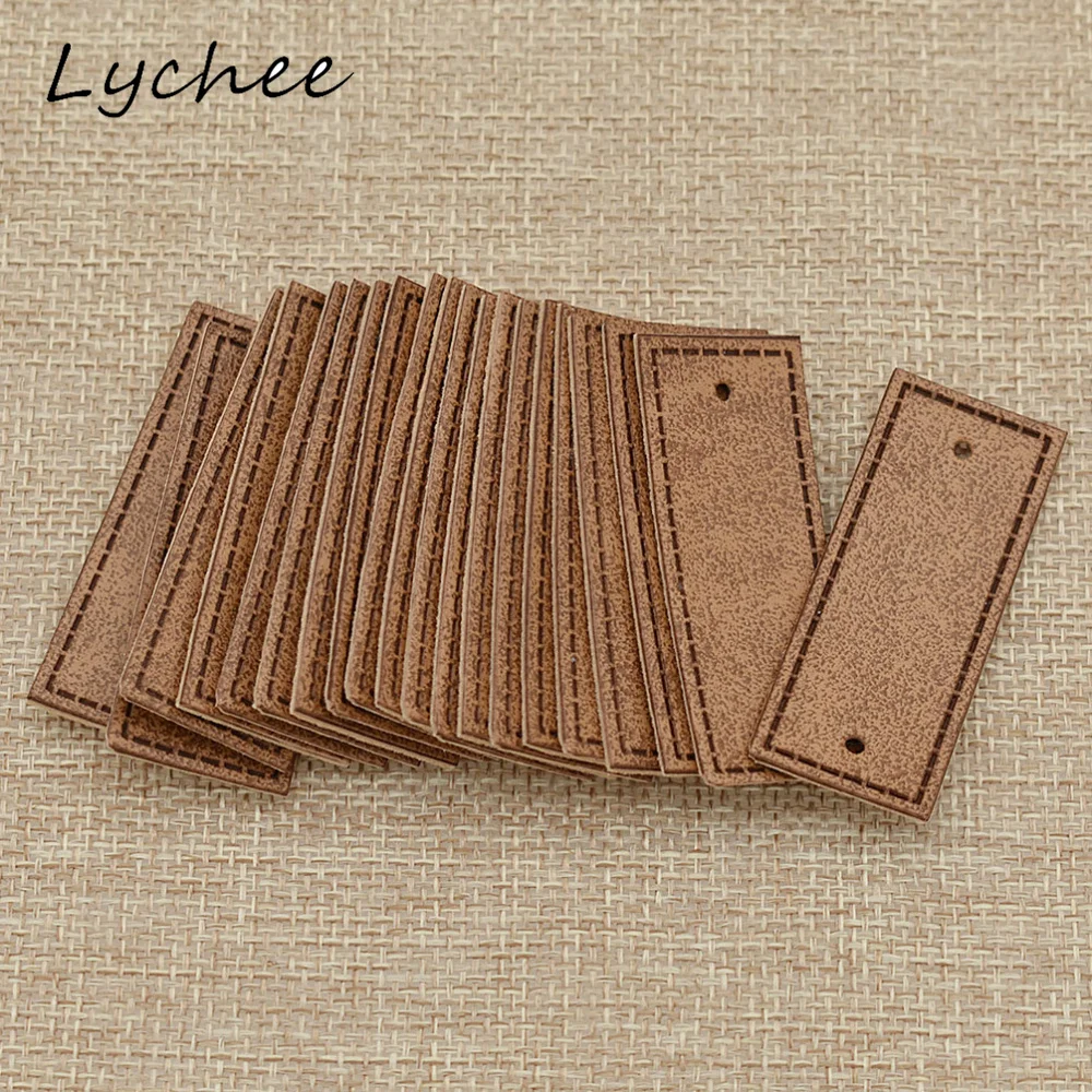 Lychee 20pcs Classic Brown Artificial PU Leather Garment Tags Label DIY Craft Sewing Bag Pants Decor Cloth Markers