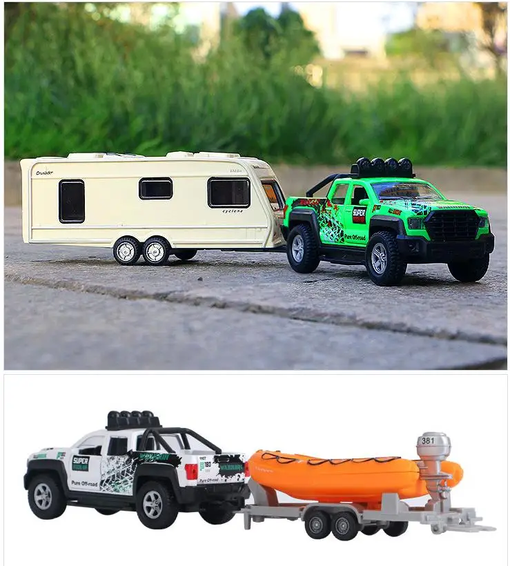 

High simulation Pickup truck rv,1:36 scal alloy pull back Trailer, yacht cars,musical&flashing,collection model,free shipping