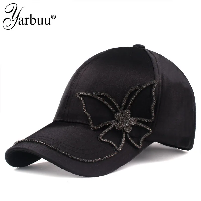 [YARBUU] 2019 New Fashion Black Butterfly Baseball Cap Girls and women Snapback Hip Hop Sun Hat high quality rhinestone casquett