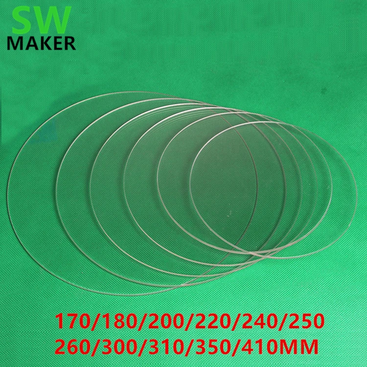 DIY Delta 3D Printer Round 100% borosilicat glass plate 3mm Thickness Diameter 170/180/200/220/240/250 260/300/310/350/410MM