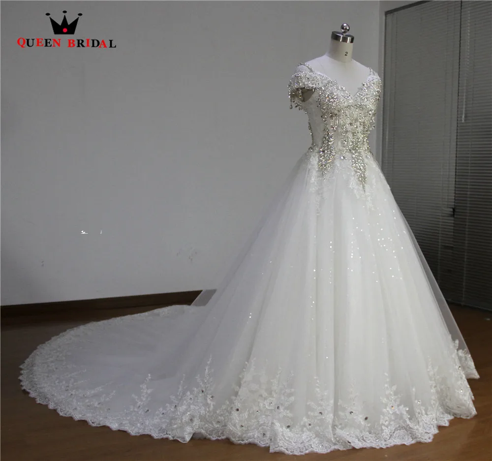 Della spalla abito da sposa perline pesante 2022 robe de mariee abiti da sposa in cristallo con perline su misura WA48