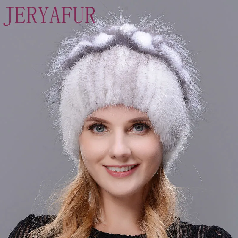 JERYAFUR Women\'s Fur Hat For Winter Naturally Rabbit Rex Fox Fur Hat  Female Fur Headwear  New Fashion Warm Cap