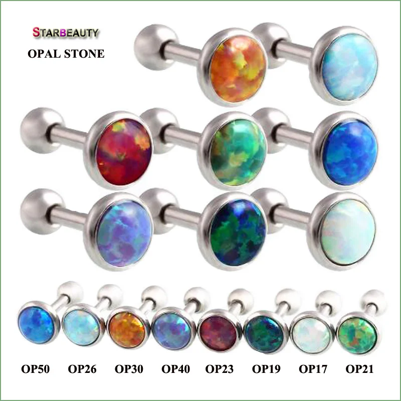 Starbeauty 1PC Luxury Natural Opal Ear Bone Nail 16G Nose Piercing Ombligo 1.2x6x3/4/5mm Opal Lip Piercing Nombril Body Jewelry