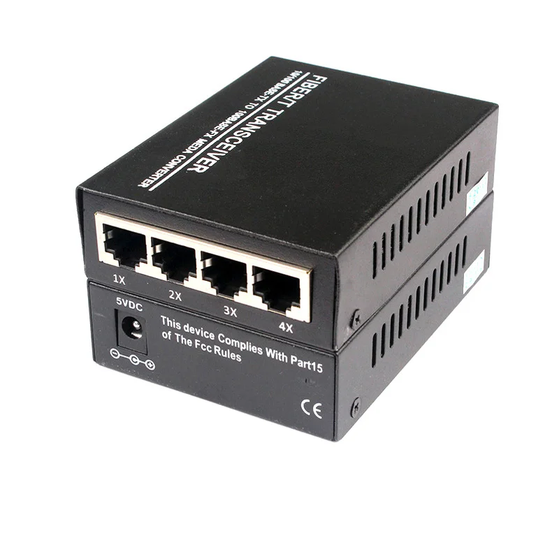 1 Pair 1000Base 1.25G SC Netlink 20Km Fiber Optical media converter Simplex mode Optic 4port RJ45  20KM Fiber Optic Transceiver