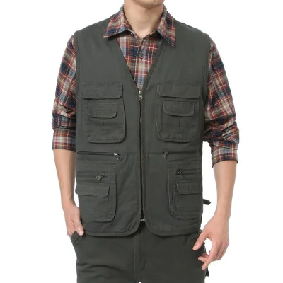 

New Arrival Man's Multi-Pocket Cotton Waistcoat Photography Vest Vest Beige/Green L-5XL VT-089