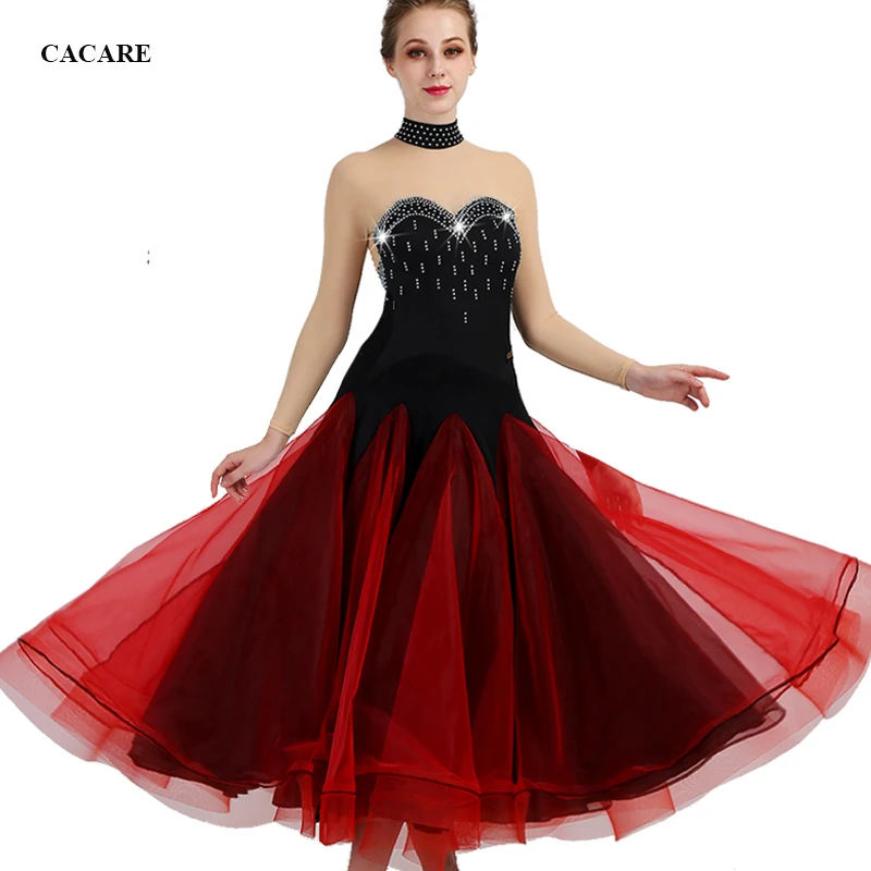 

Ballroom Waltz Dress Dance Competition Dresses Standard Dancing Wear Costume Latina Customize D0441 Mesh Sleeve Sheer Hem