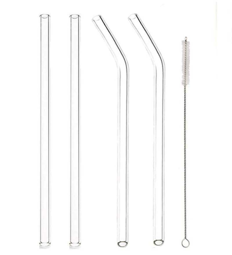 100PCS Glass Straws Clear Bent 20cm x 8 mm Drinking Straws Reusable Straws Healthy, Reusable, Eco Friendly