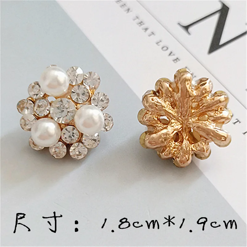 50pc 18*19mm Gold Color Imitation Pearl Crystal Flower Charm Pendants for Head Jewelry Findings for DIY Wedding Jewelry Making