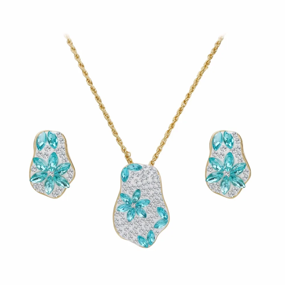 2018 New Style blue stone Gold Color plated Necklace&Earring Fashion Jewelry Sets For Women Party and Gifts