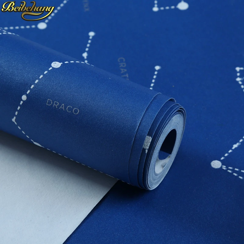 beibehang Dark blue cartoon wallpaper for kids room bedroom living room Star moon wall paper roll TV background home improvement