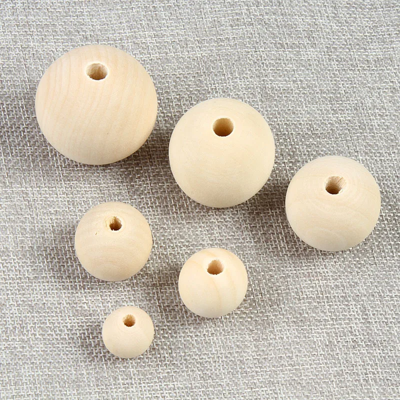 Natural Ball Wood Beads Round Wooden Spacer Beads For DIY Jewelry Craft Material 18/20/25/30/35/40mm Pick Size