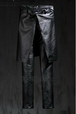 

27-42 ! New Korean Version Men's Brand Fashion Fake Two-piece Leather Culottes Trousers Plus Size Leather Pants Costumes