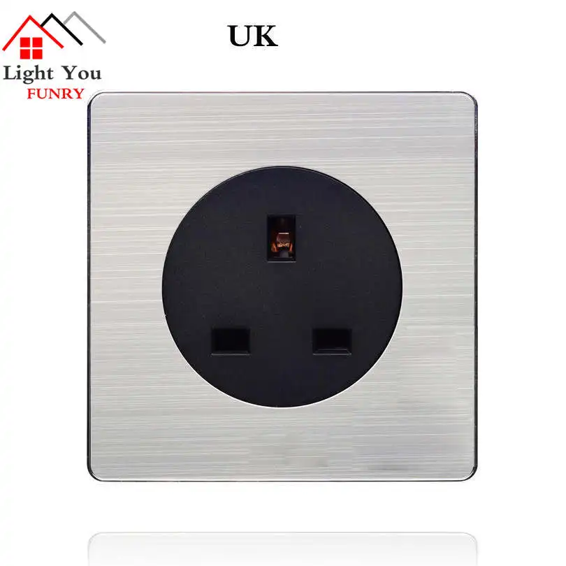 

UK socket panel Black round European standard UK socket power wall concealed European standard socket 86*86mm