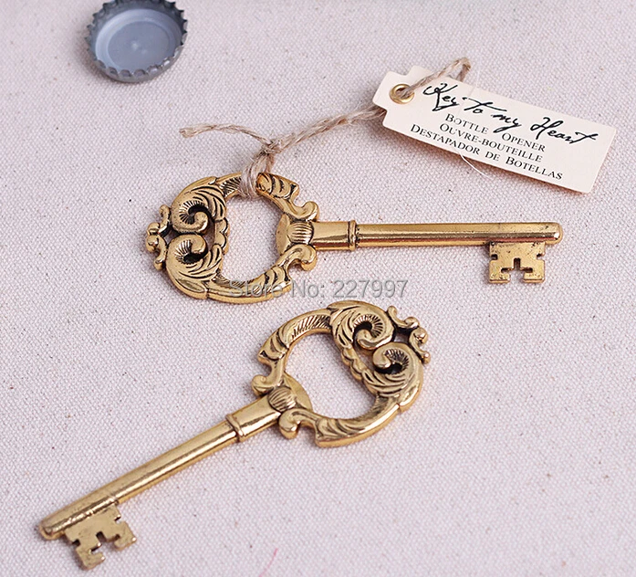 

200pcs Key to My Heart Vintage Key Bottle Opener Gold Wedding Favors and gifts Wedding supplies Party Guests gift box Presents