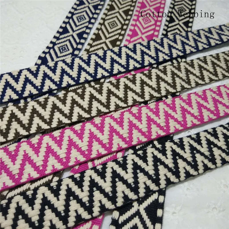 3cm Wide Cotton Webbing Sell it by Meter Quadrilateral and wave Desgin