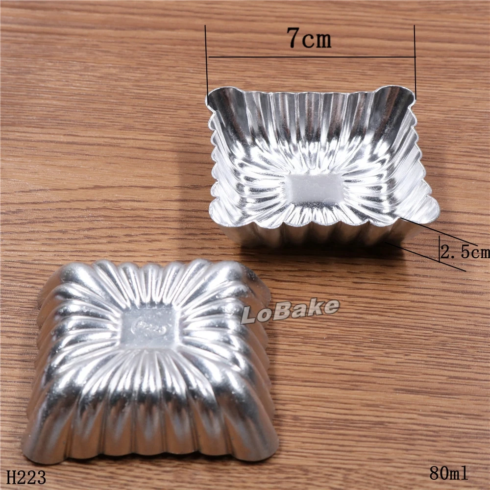 (5pcs/lot) 80ml fluted square cube shape aluminium alloy egg tart mold jelly pudding gelatin mould candy molds bakeware tools