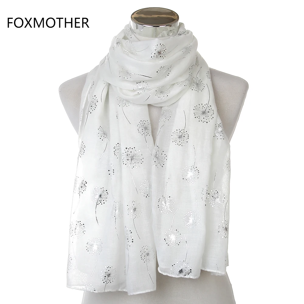 2021 New Fashion Ladies Shiny White Pink Grey Bronzing Silver Dandelion Scarves For Womens