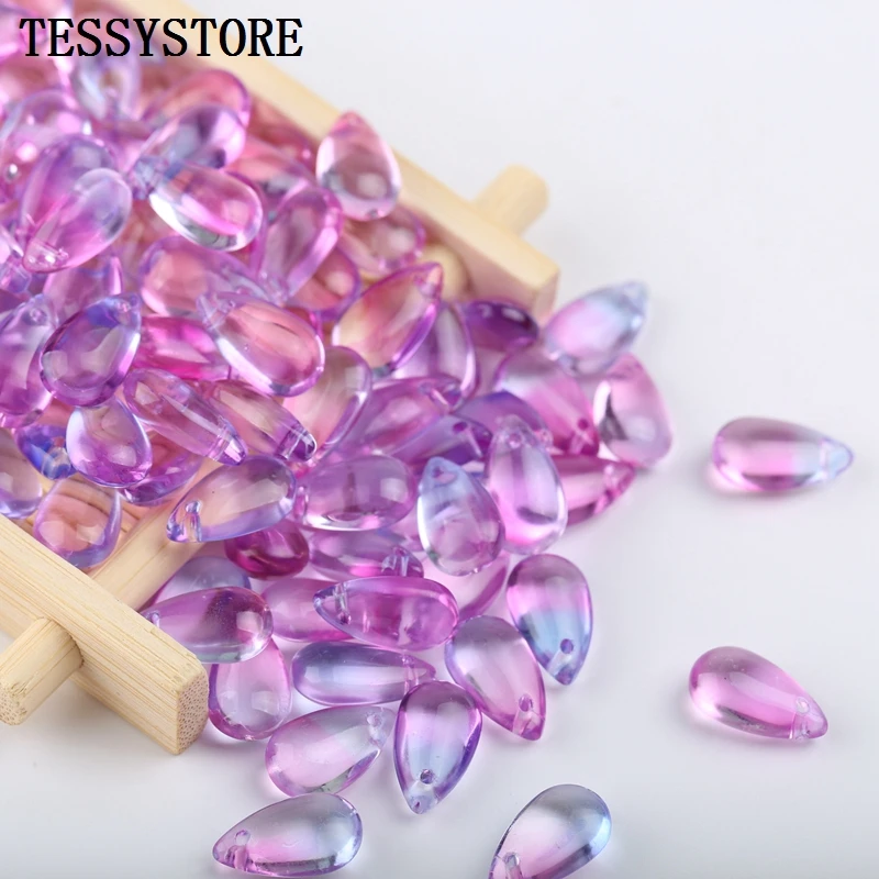 10pcs Czech Teardrop-shaped Lampwork Beads Multi Gradient Color Glass Beads For Jewelry Making Earrings Handmade DIY Accessories