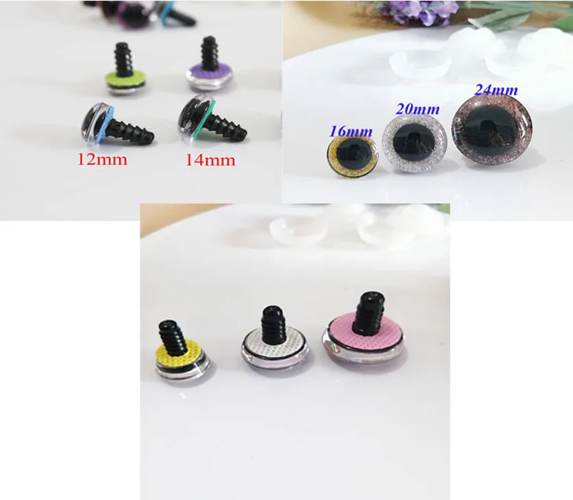 100 Stück/Los 12mm 14mm 16mm 18mm 20mm 25mm 30mm Komische 3D-Glitzer-Spielzeugaugen Lustige Puppenaugen mit Unterlegscheibe für Plüsch-Bastelarbeiten -N19 – Detail 16