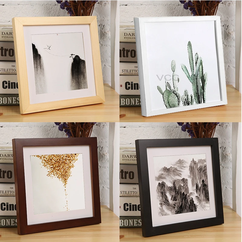 Wooden Photo Frame Classic Square Desktop Poster Picture Frame For Hung On The Wall Pleixglass Inside Home Decor