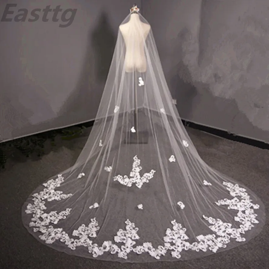 

Real Photos 5 Meter White Ivory Cathedral Long One Layers Wedding Veil Lace Edge Bridal Veil with Comb Wedding Accessories