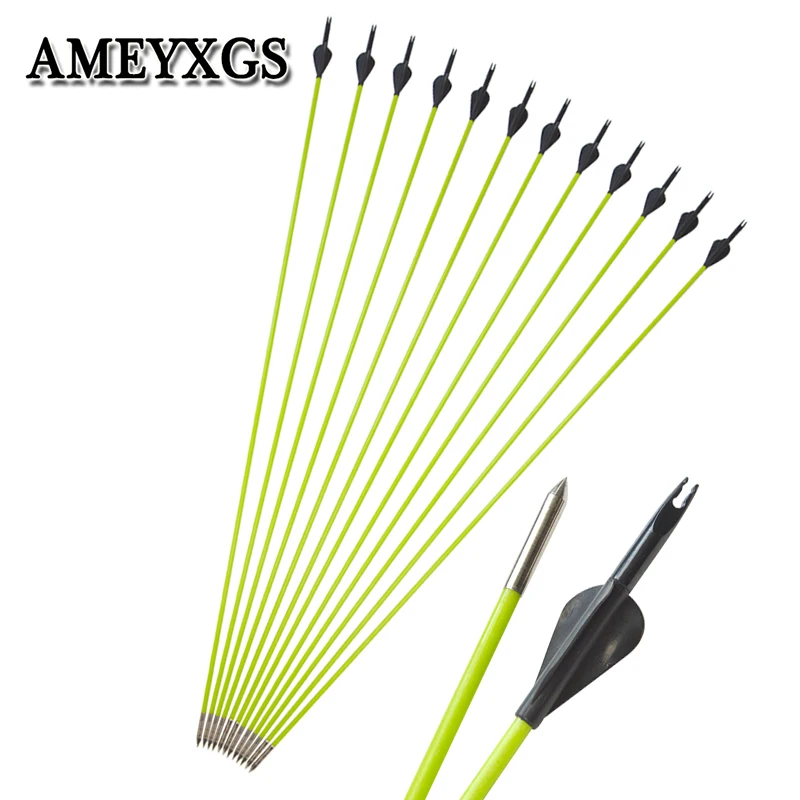 12pcs Spine600 Glassfiber Arrow Rubber Feathers Archery OD:5mm Green Arrow Shaft Outdoor hunting Shooting Accessories