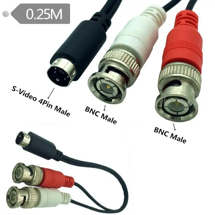 S-Video  4Pin Male 'Y' cable  (4-Pin S-VHS Male to Two BNC Male Connectors) 0.25m