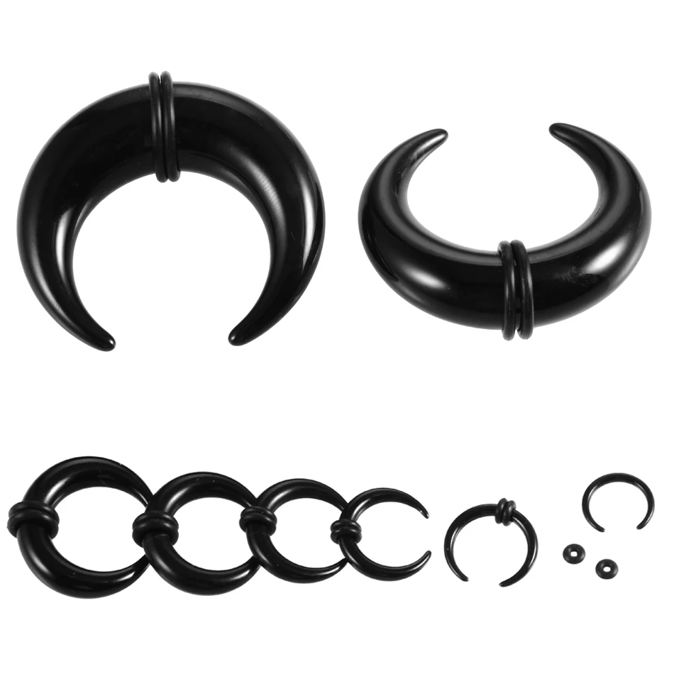 2Pcs Acrylic C Sahpe Buffalo Ear Taper Stretcher with O-Rings Ear Pincher Septum Rings Piercing Jewelry 1.6mm-14mm