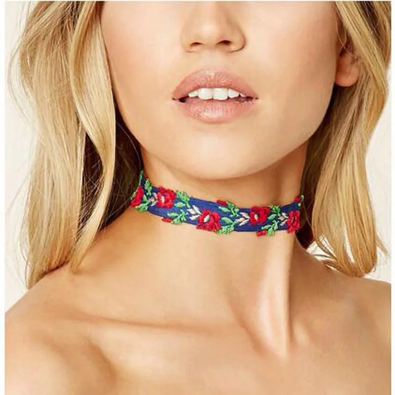 Newest fashion jewelry accessories mix color flower Tattoo choker necklace for couple lovers\' N340