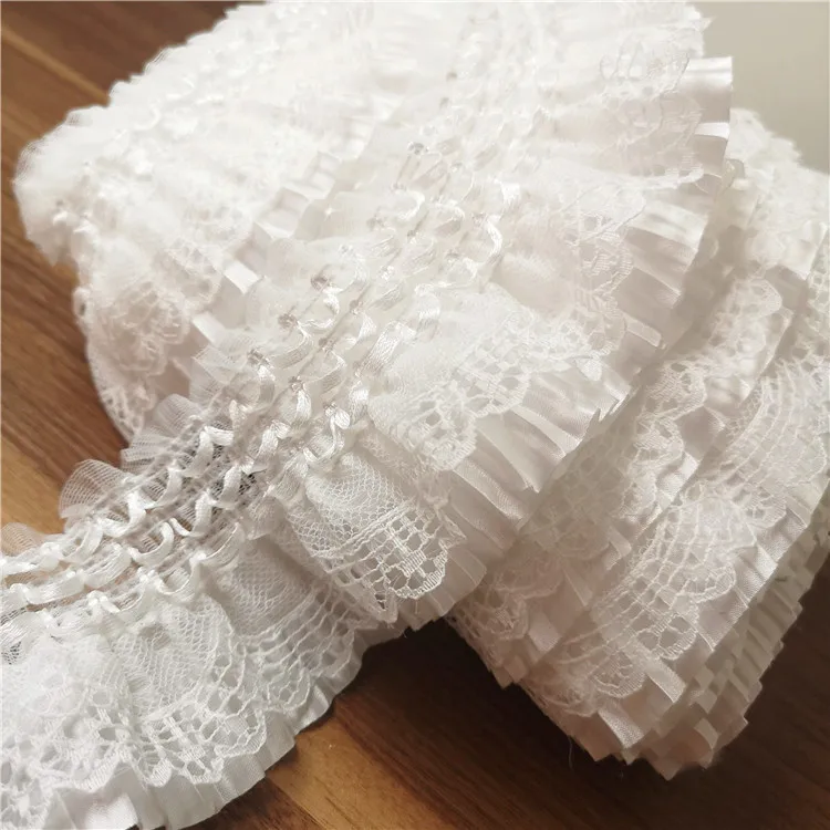 7.5cm wide Black White Straighten good elastic ruffled lace trim home fabric sewing clothes and materials SC102