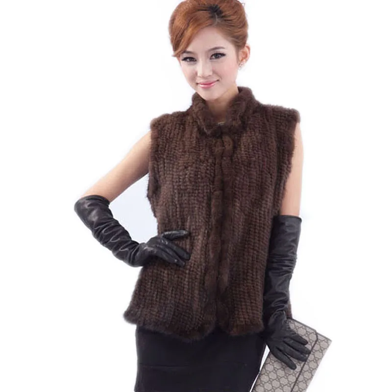 

New arrivals genuine mink fur vest women knitted mink fur jacket winter mink waistcoats Free Shipping EMS