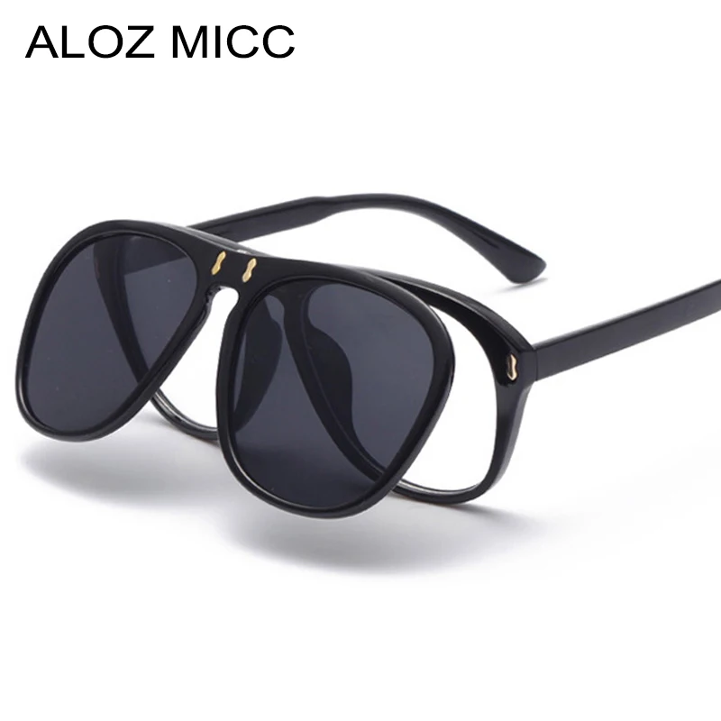 ALOZ MICC New Fashion Flip Sunglasses Women Men Unique Oversized Square Sun Glasses Clamshell Two Lens Eyeglasses Q344