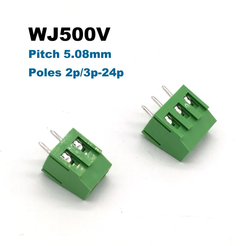 Schraubklemmenblock mit 5,08mm Rastermaß, Gerader Anschluss, 2P 3P WJ500V Bornier Kabelverbinder, 300V 10A, 30/50/100 Stück – Detail 1