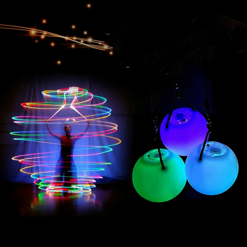 Ruoru 2 Stuks = 1 Paar Buikdans Ballen Rgb Glow Led Poi Gegooid Ballen Voor Buikdans Hand Props stage Performance Accessoires