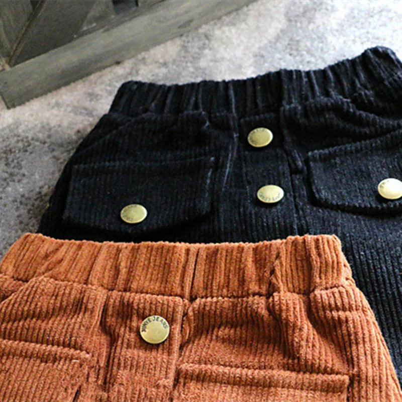 2023 Fashion Spring Autumn Corduroy Skirts Children Clothes Cotton Buttons A-line Skirt Cute Baby Costume For 2-8Years